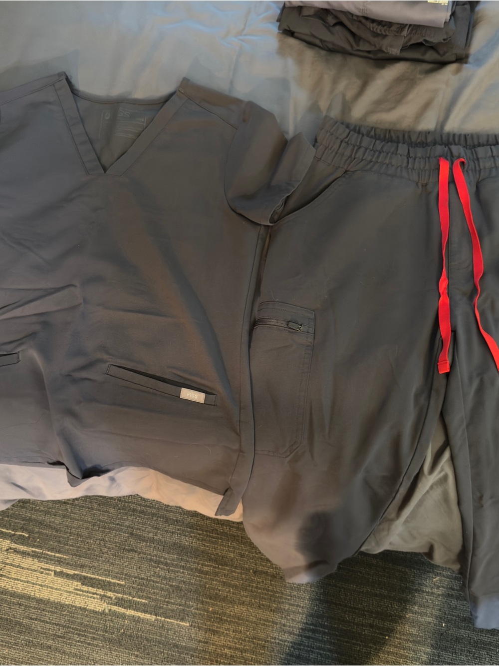 Figs Women's Gray Jogger Scrub Pants with Red Drawstring